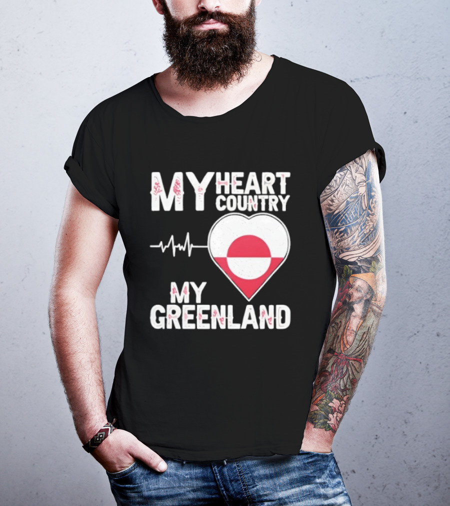 My Heart Country Heartbeat My Greenland Flag Love T-Shirt