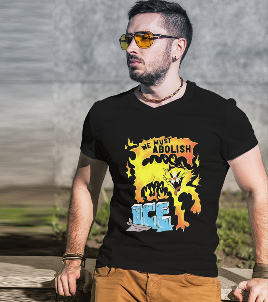 We Must Abolish ICE Fire Cat Melts Ice T-Shirt