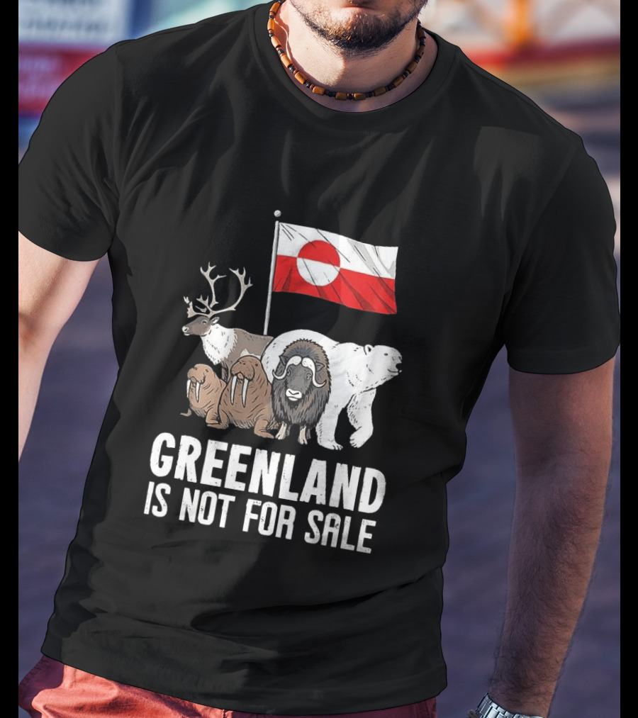 Greenland Wildlife And Flag With Reindeer Walrus Polar Bear Boasting Local Pride T-Shirt