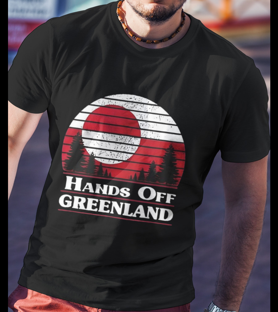Hands Off Greenland Red And White Retro Pine Trees T-Shirt