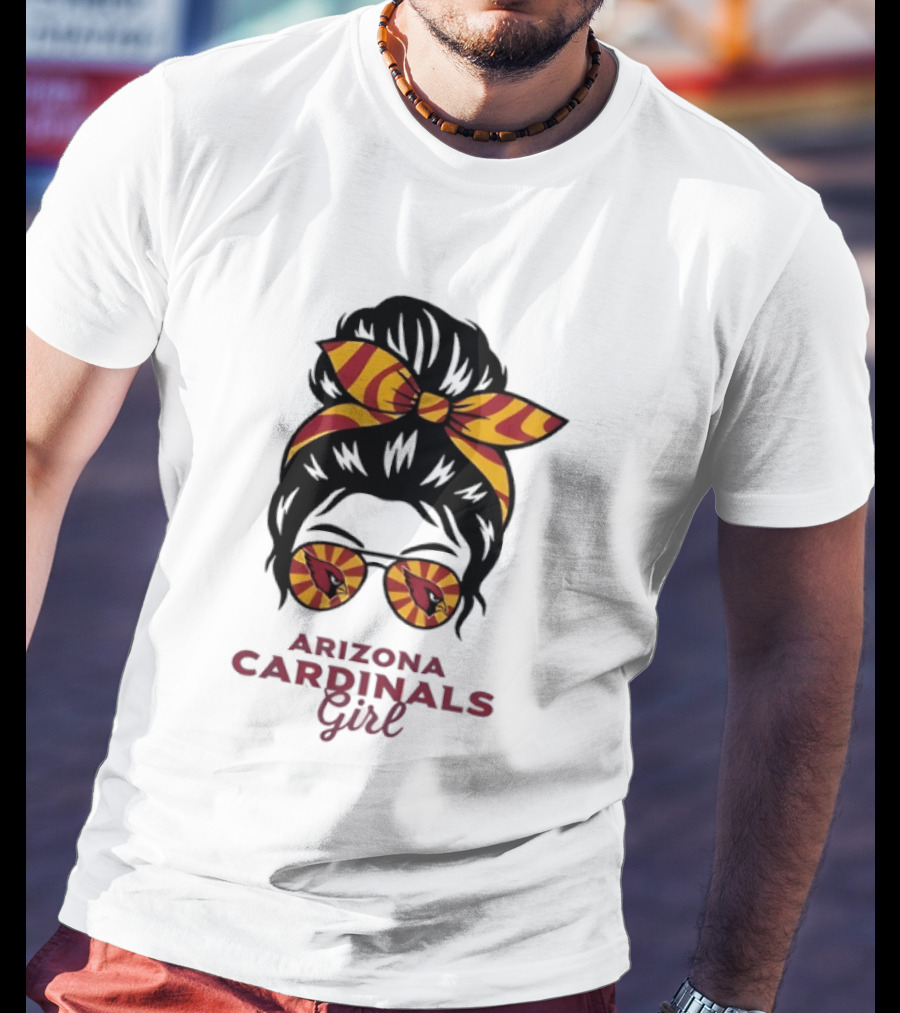 Arizona Cardinals Girl Messy Bun Glasses Vintage Sports Fan T-Shirt