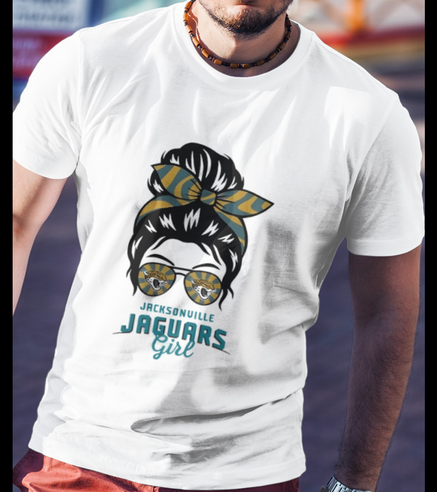 Jacksonville Jaguars Girl Messy Bun Glasses Bow Fan Spirit T-Shirt