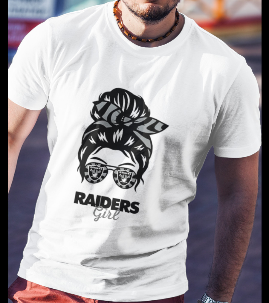 Raiders Girl Messy Bun Sunglasses Fan T-Shirt