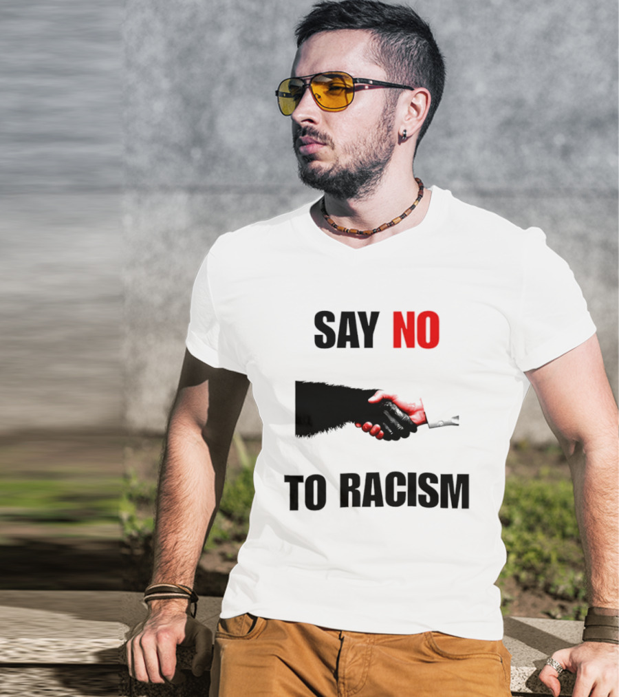 Say No To Racism Bigfoot Human Handshake Equality Message T-Shirt