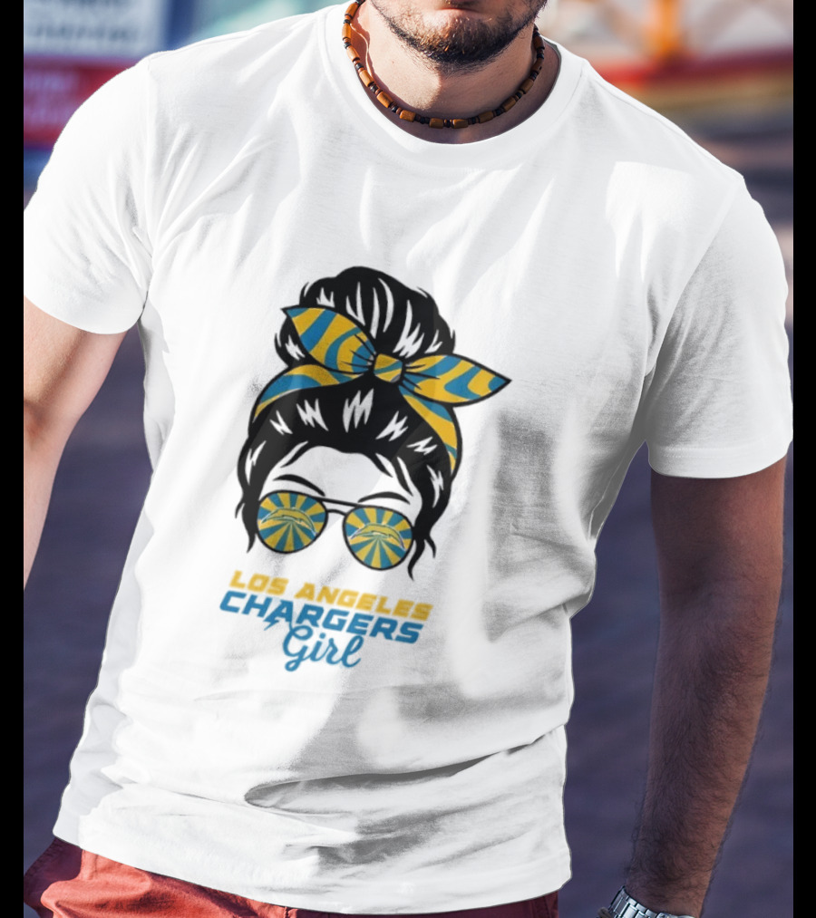 Messy Bun Glasses Los Angeles Chargers Girl T-Shirt
