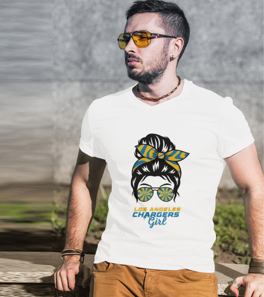 Messy Bun Glasses Los Angeles Chargers Girl T-Shirt