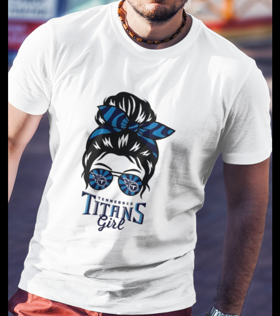 Tennessee Titans Girl Messy Bun Glasses Bow T-Shirt