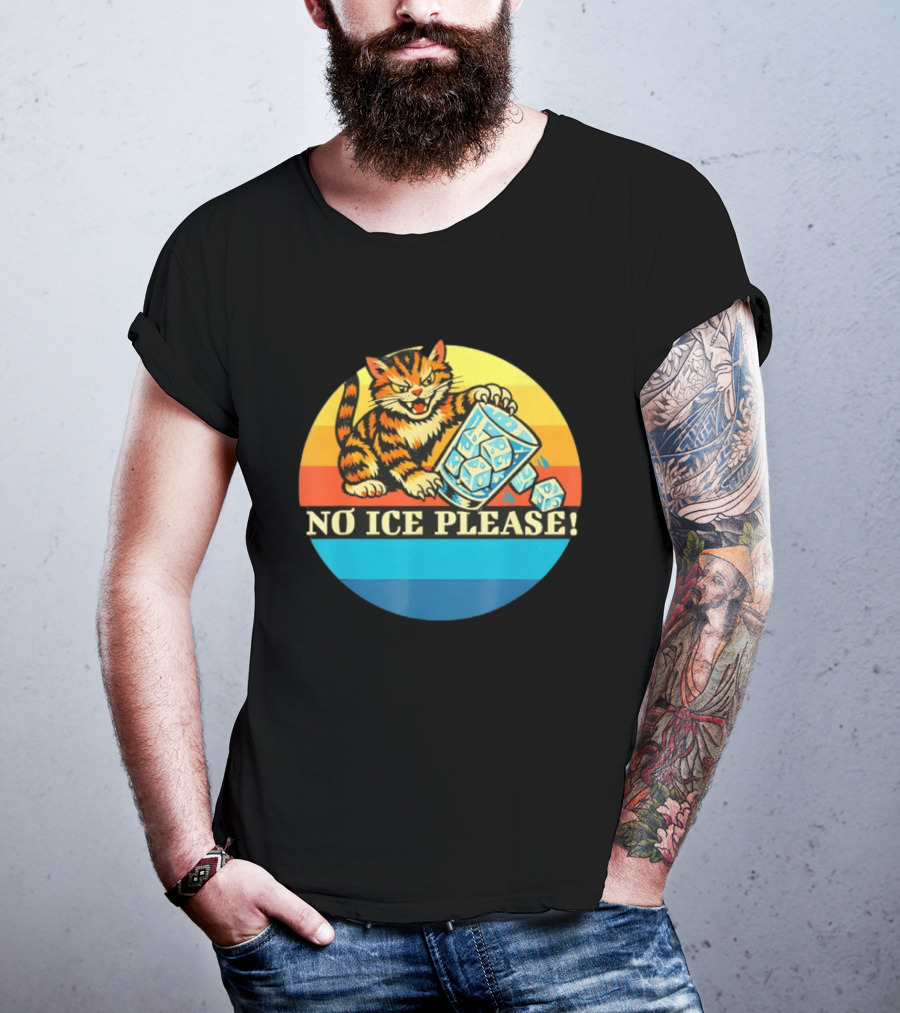 No Ice Please Cat Cartoon Rainbow Stripes T-Shirt