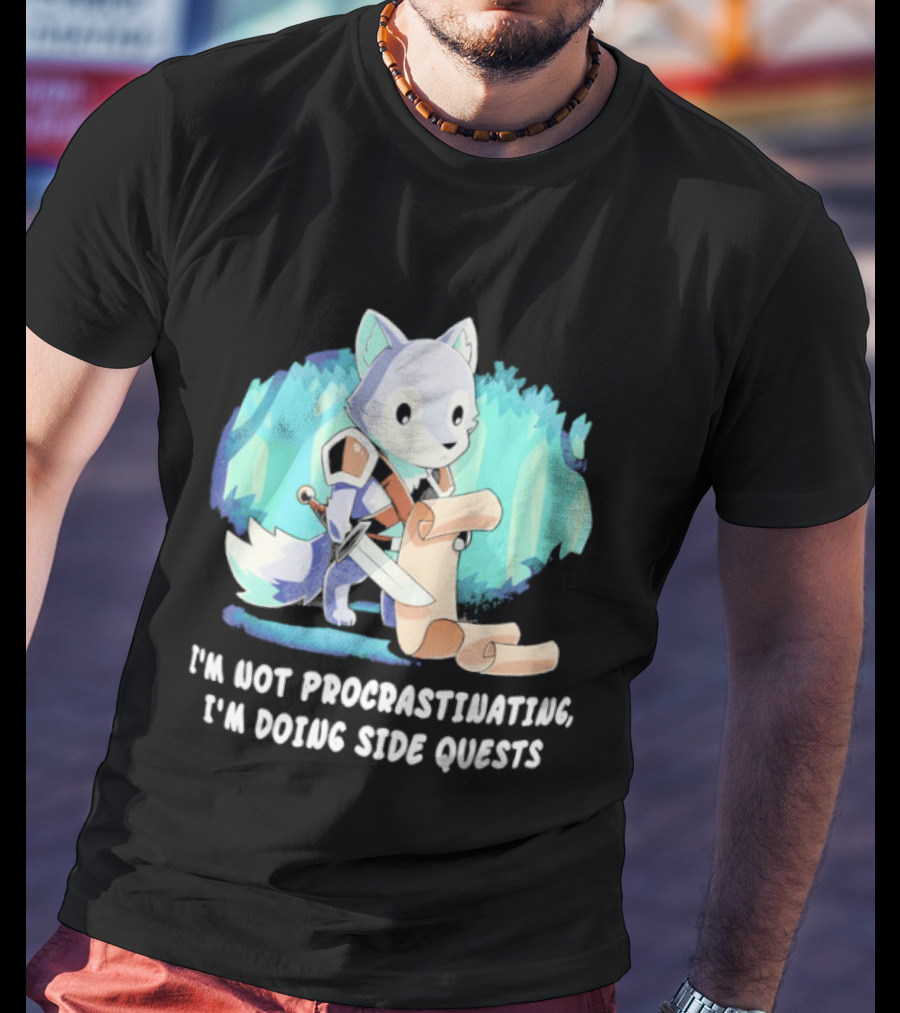 I'm Not Procrastinating I'm Doing Side Quests Cute Fantasy Wolf Cartoon T-Shirt