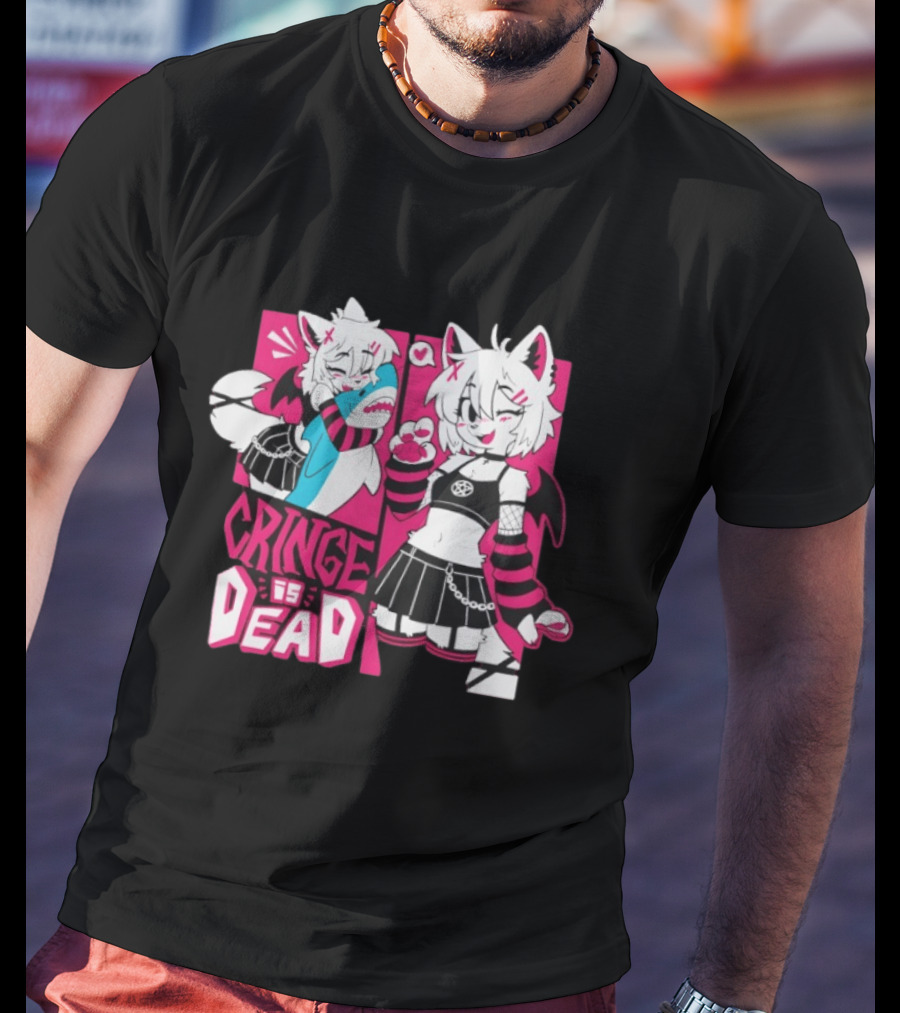 Skye Cringe Is Dead Cute Anime Goth Style Cat Ears And Wings T-Shirt