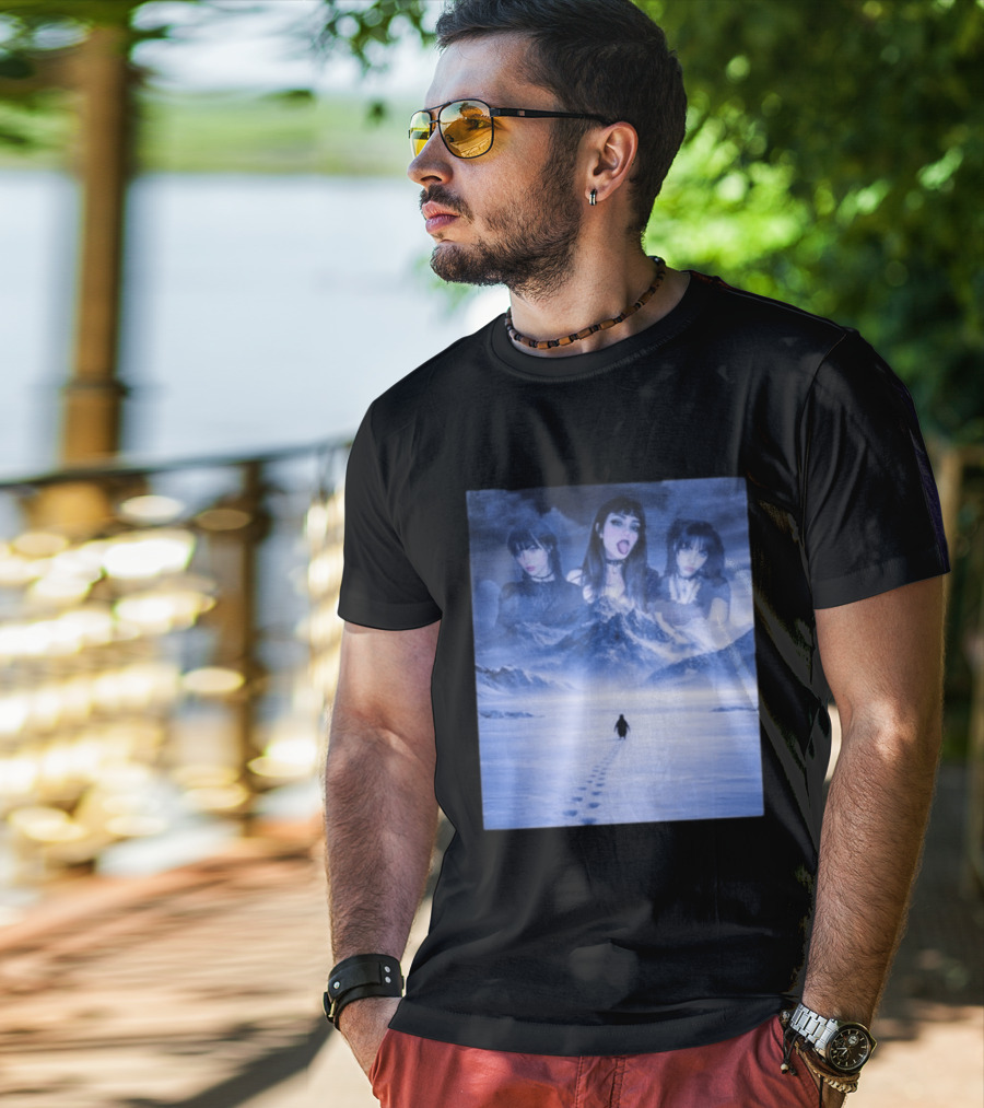 Nihilist Penguin Goth Girls Dark Winter Mountain Scene T-Shirt