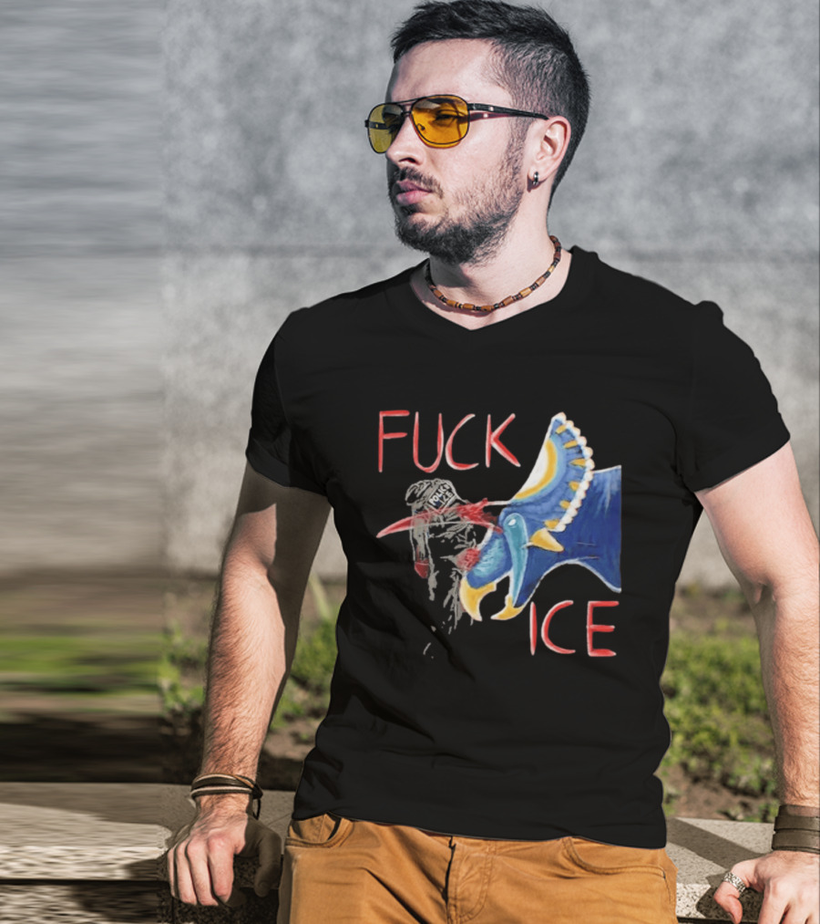 Torosaurus Fuck ICE Police Dinosaur T-Shirt