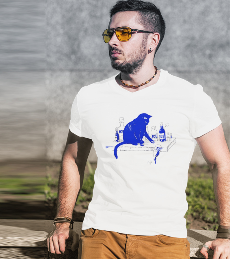 Cat Surrounded By Ice Bottles On A Table T-Shirt