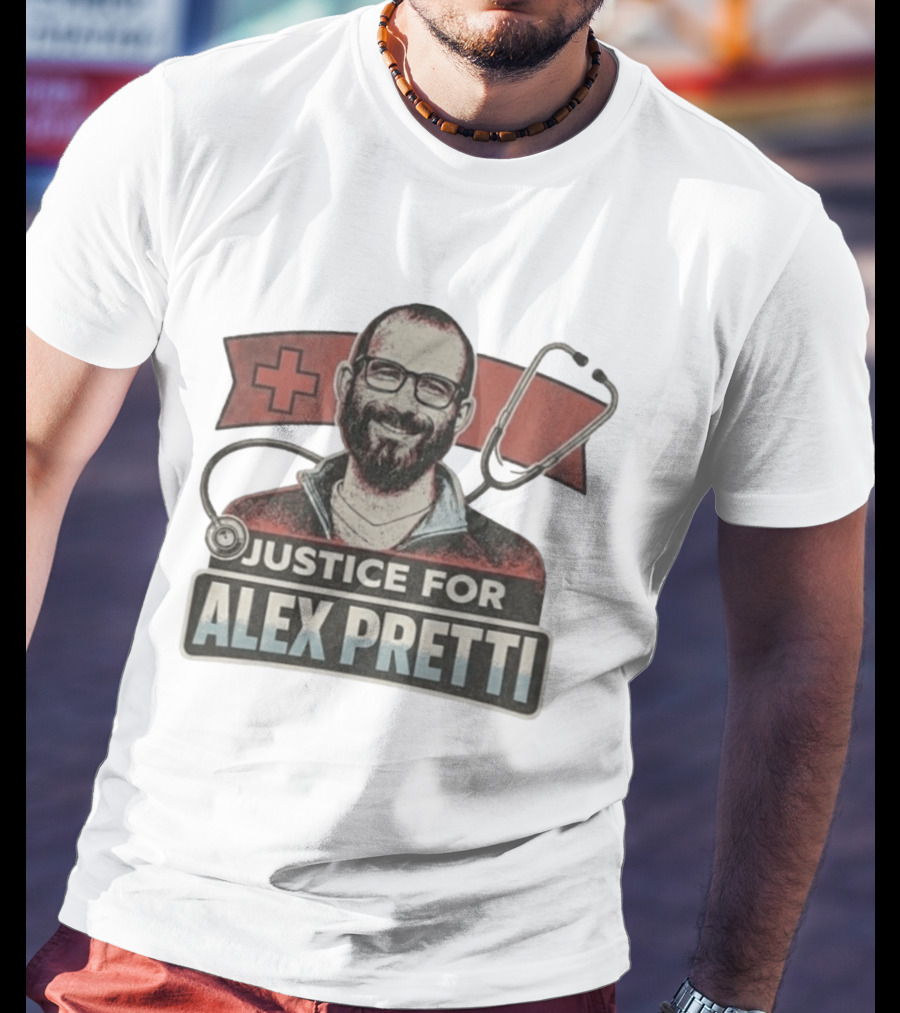 Justice For Alex Pretti Minneapolis ICU Nurse Memorial Red Cross Stethoscope T-Shirt