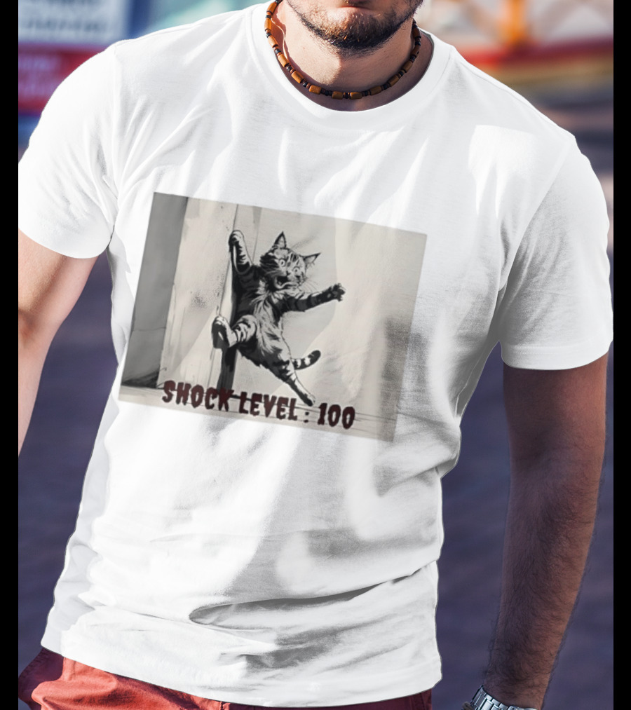 Shocked Cat Shock Level 100 Feline Expression T-Shirt