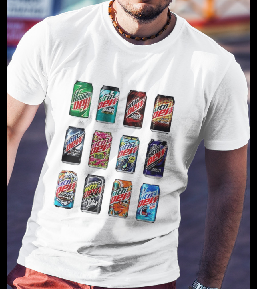 Mountain Dew Soda Flavors Black Label Code Red Voltage Spark Typhoon Pitch Black Baja Blast T-Shirt