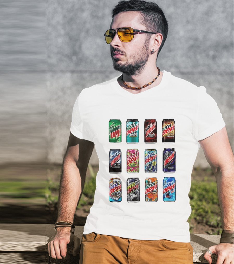 Mountain Dew Soda Flavors Black Label Code Red Voltage Spark Typhoon Pitch Black Baja Blast T-Shirt