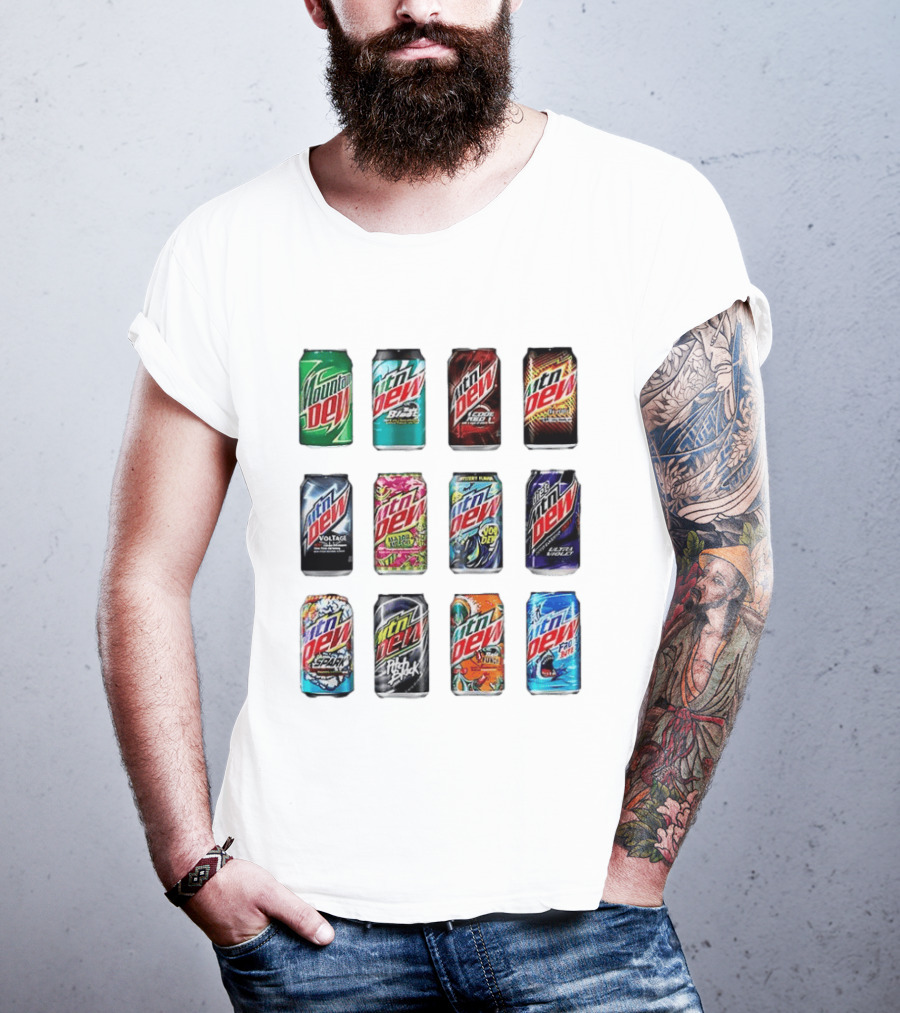 Mountain Dew Soda Flavors Black Label Code Red Voltage Spark Typhoon Pitch Black Baja Blast T-Shirt