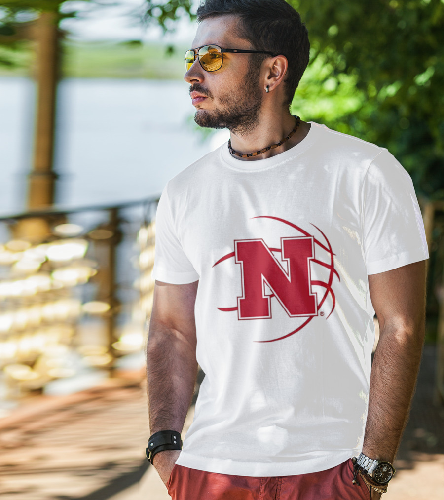 Nebraska Basketball Red N And Ball T-Shirt