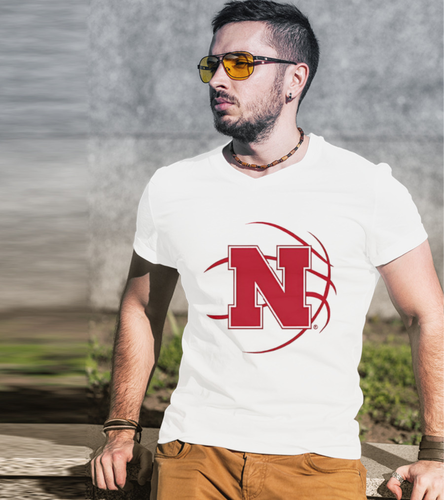 Nebraska Basketball Red N And Ball T-Shirt
