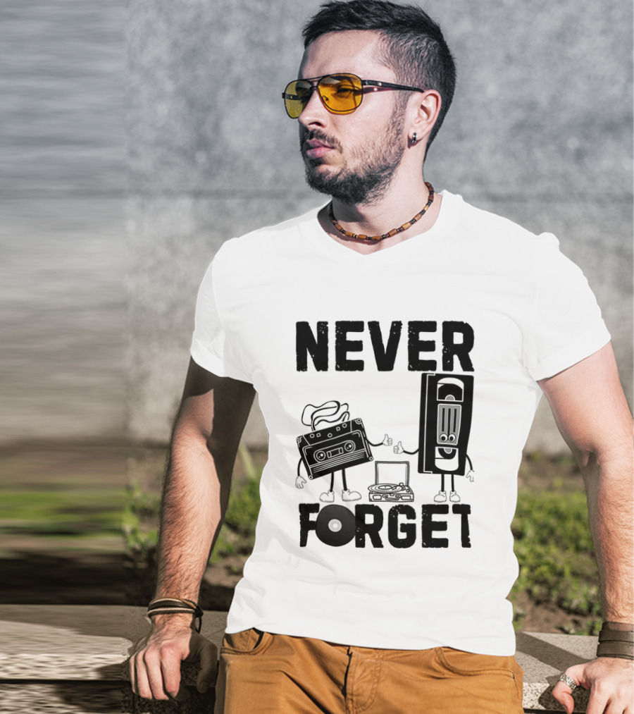 Never Forget Cassette VHS Floppy Nostalgia Music Media T-Shirt