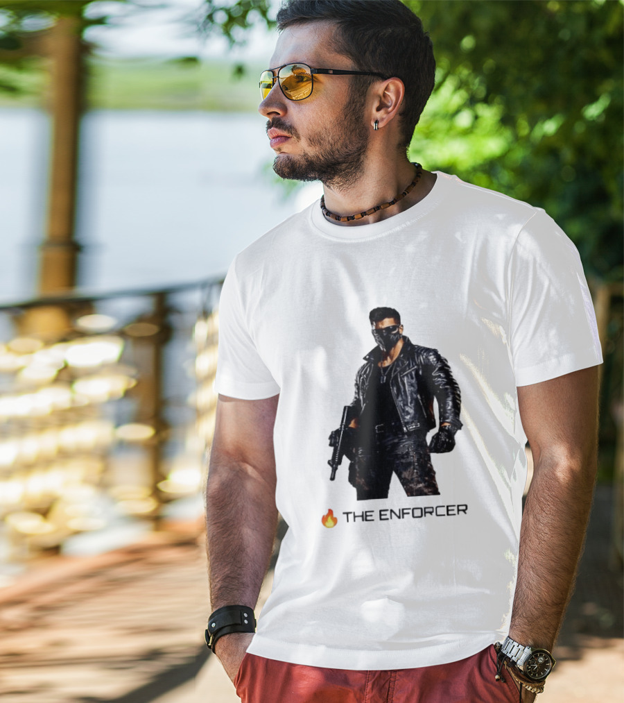 The Enforcer Leather Jacket Warrior With Mask And Fire T-Shirt