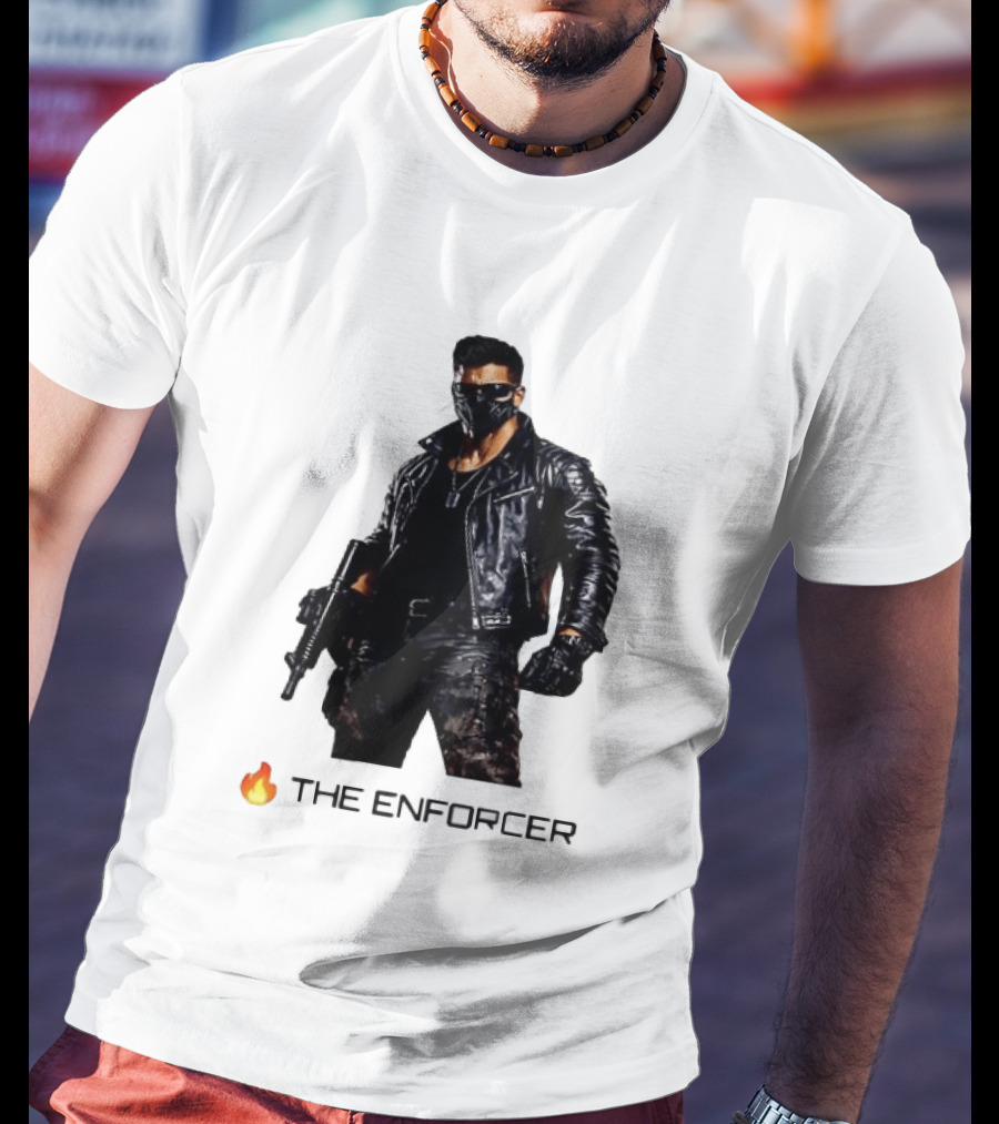 The Enforcer Leather Jacket Warrior With Mask And Fire T-Shirt
