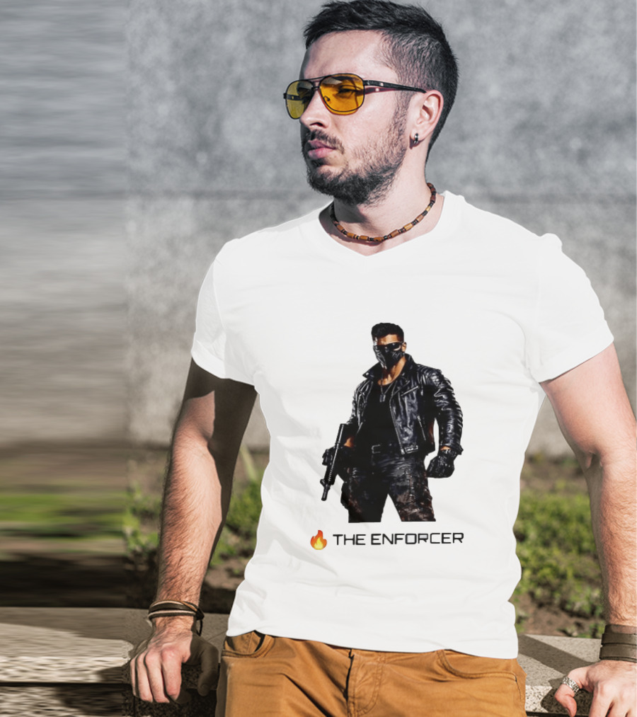 The Enforcer Leather Jacket Warrior With Mask And Fire T-Shirt