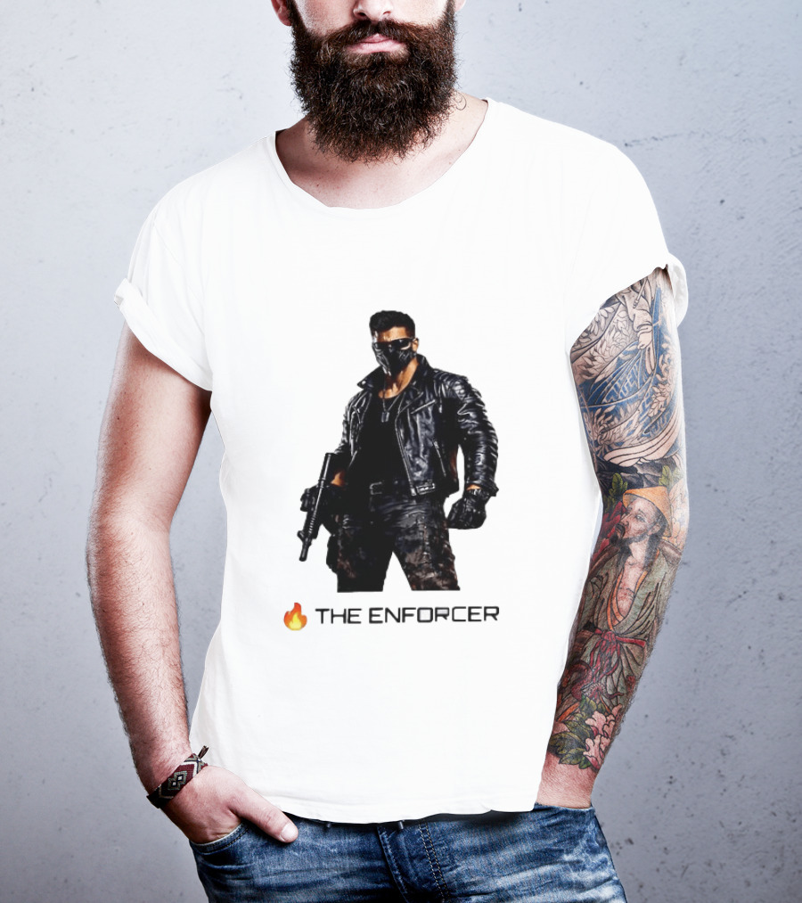 The Enforcer Leather Jacket Warrior With Mask And Fire T-Shirt