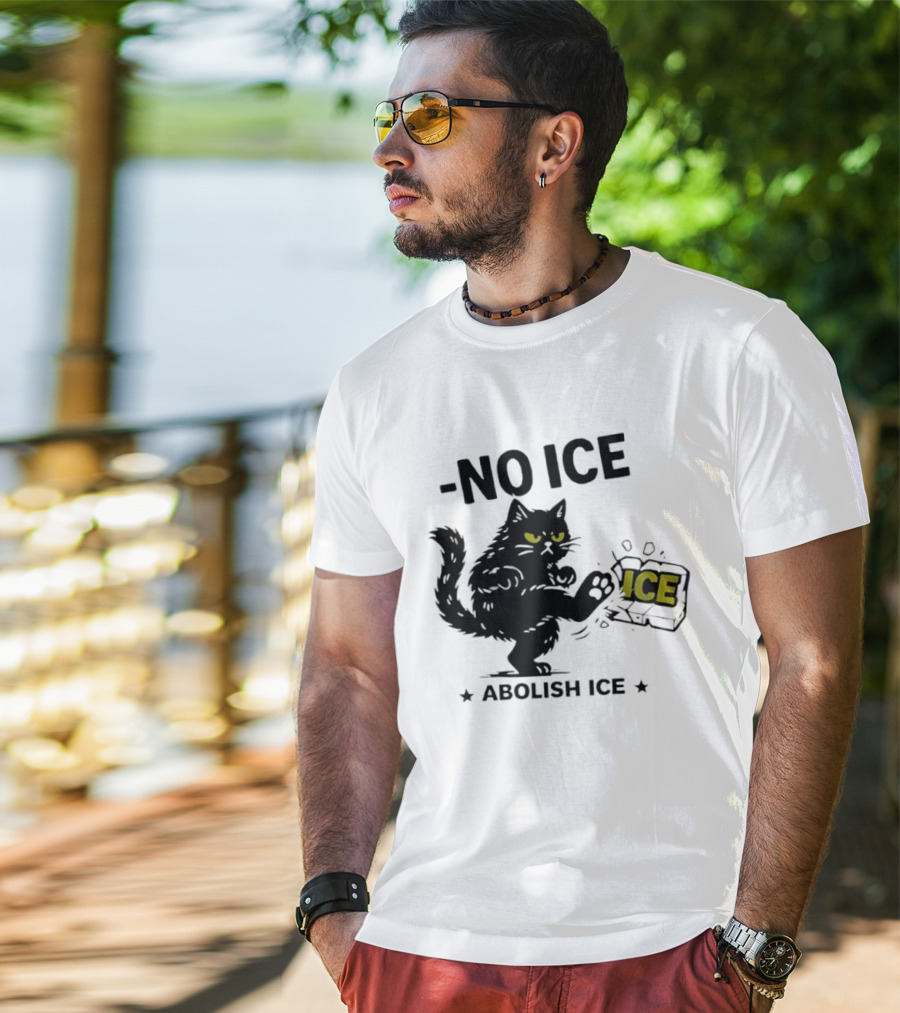 Black Cat No Ice Abolish ICE T-Shirt