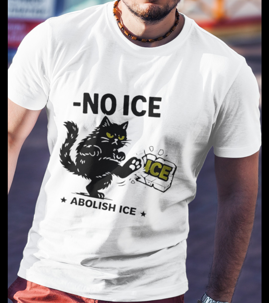 Black Cat No Ice Abolish ICE T-Shirt