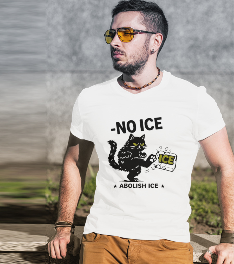 Black Cat No Ice Abolish ICE T-Shirt
