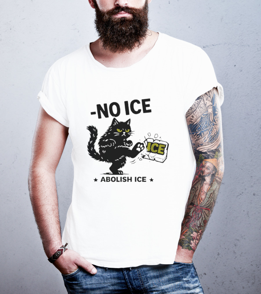Black Cat No Ice Abolish ICE T-Shirt