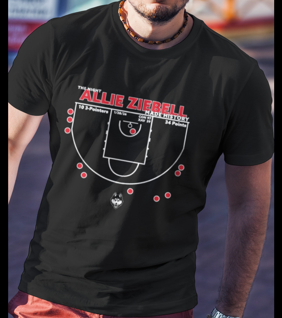 Allie Ziebell Shot Chart UConn Huskies Three Pointers Basketball Court Layout T-Shirt