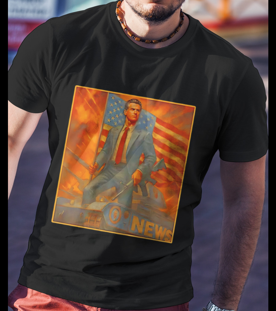 Gavin Newsome Tank Patriotic Flag Rifle News Scene T-Shirt