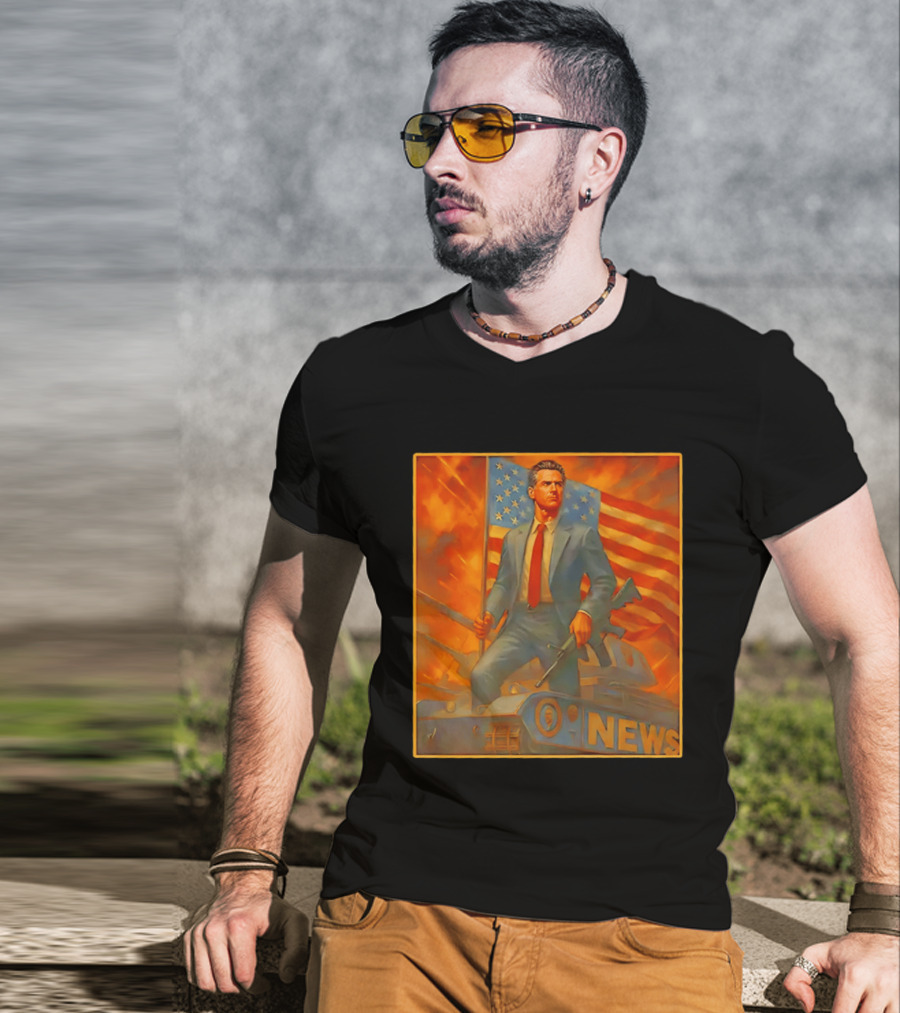 Gavin Newsome Tank Patriotic Flag Rifle News Scene T-Shirt
