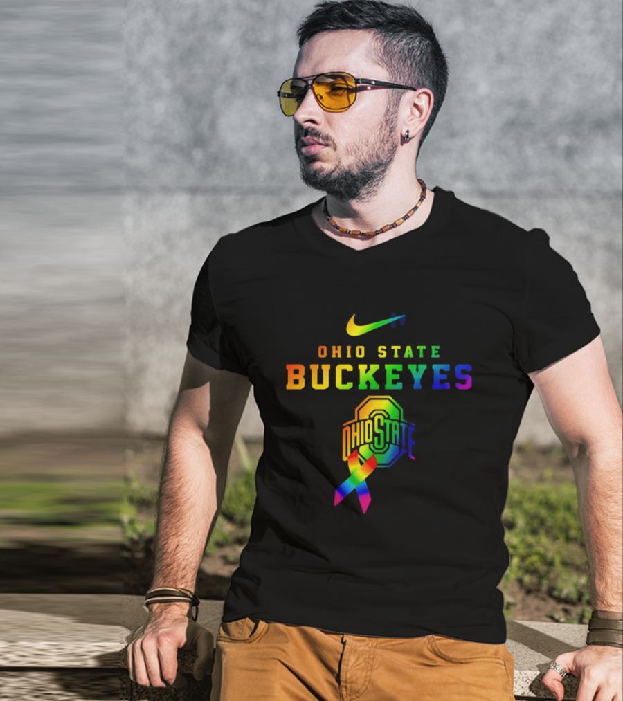 Ohio State Buckeyes Rainbow Logo Fight Cancer In All T-Shirt