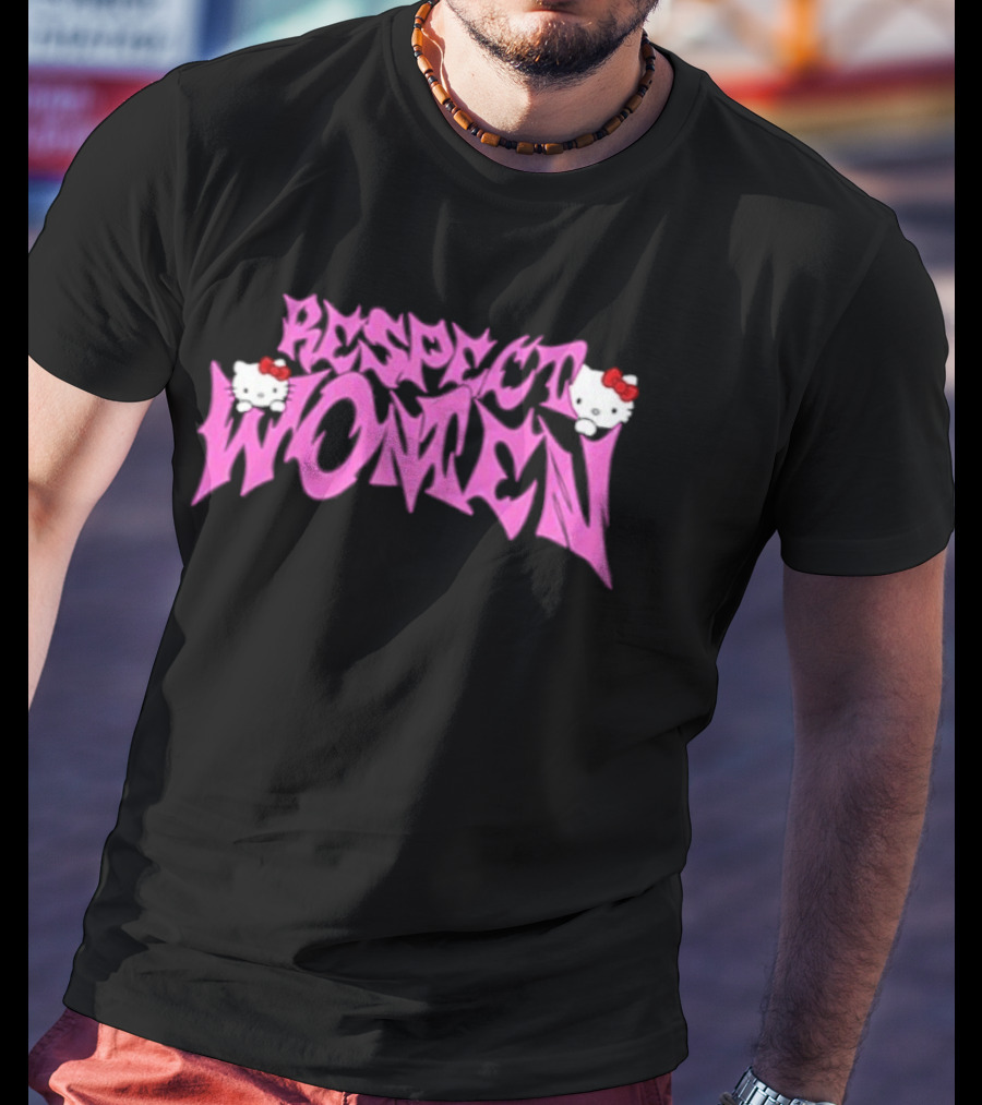 Respect Women Pink Script Featuring Hello Kitty T-Shirt