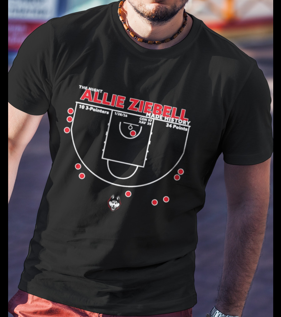 Allie Ziebell UConn Huskies Historic Game 10 Three Pointers 34 Points T-Shirt