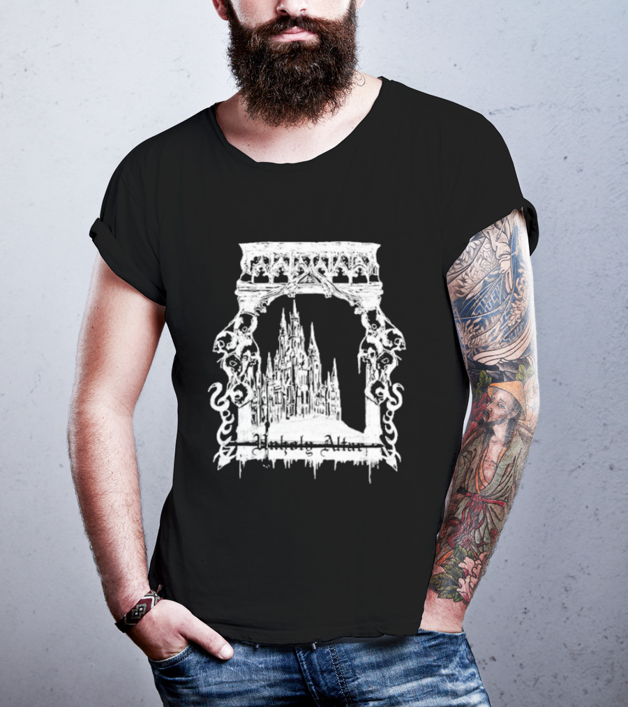 Unholy Altar Castle Gothic Architecture Mysterious Shadows T-Shirt
