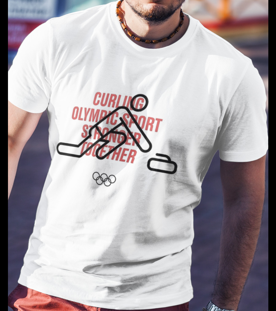 Curling Olympic Sport Stronger Together Iconic Rings T-Shirt