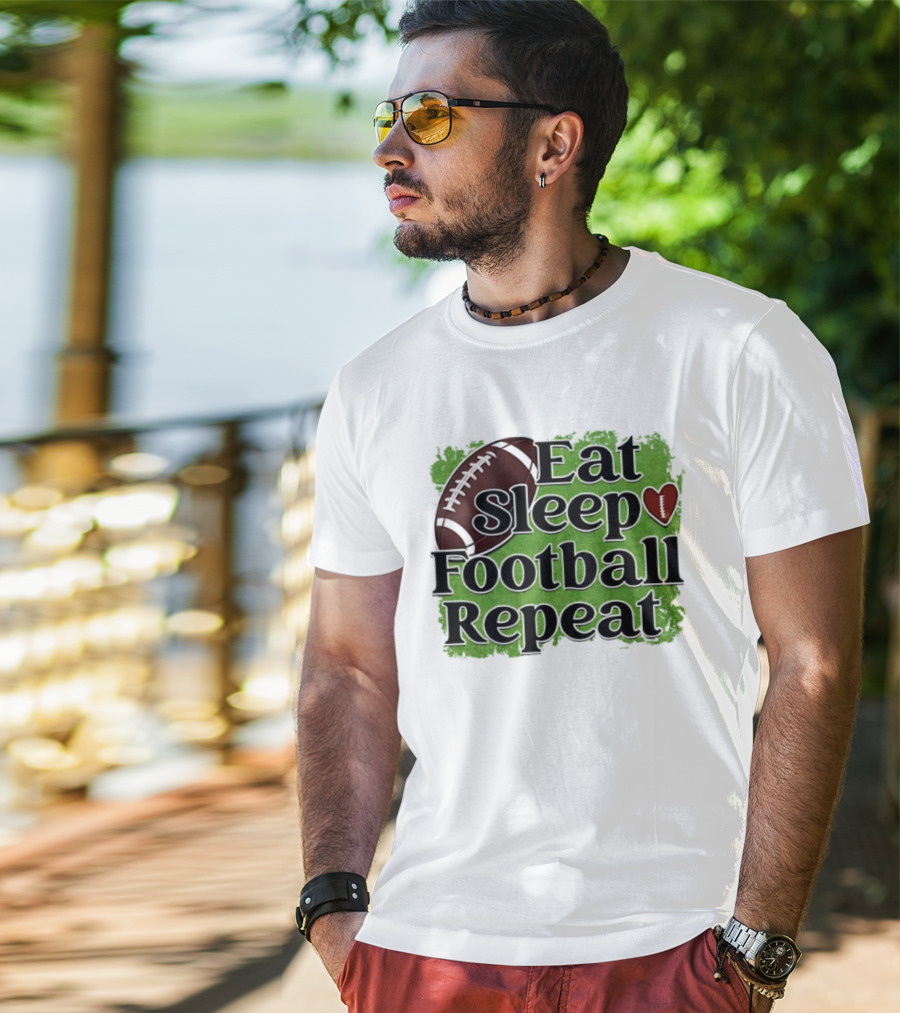 Eat Sleep Football Repeat Heart Football T-Shirt