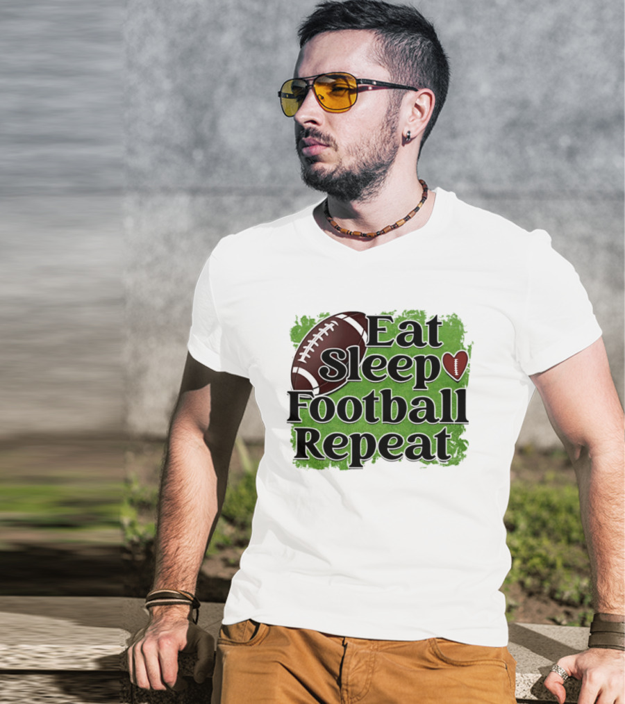 Eat Sleep Football Repeat Heart Football T-Shirt