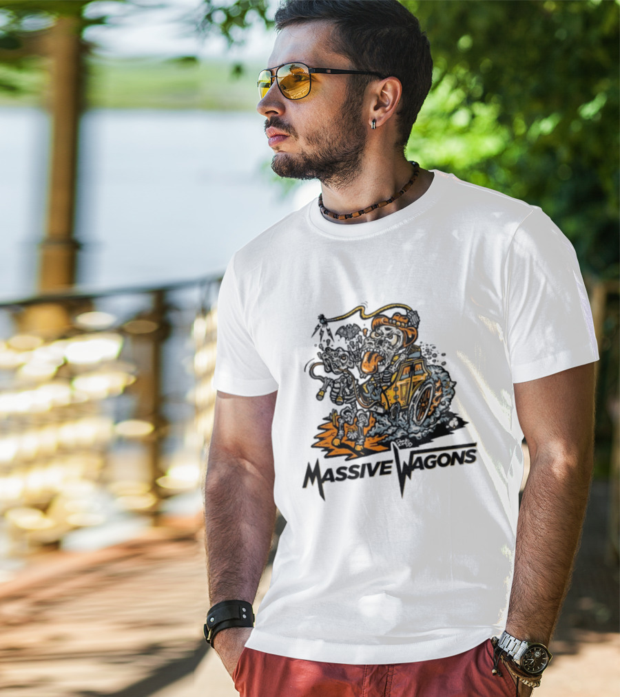 Massive Wagons Skeleton Cowboy In Car T-Shirt