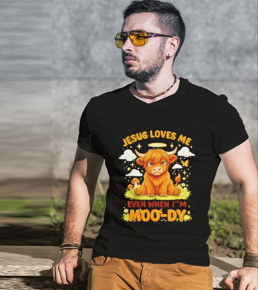Grumpy Bison Jesus Loves Me Even When I'm Moo Dy Yellow T-Shirt