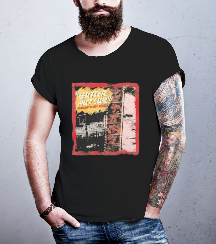 Gutter Auteur The Lost Legacy Of Andy Miligan Filmmaker Tribute With Vintage Film Strip And Urban Nightlife T-Shirt
