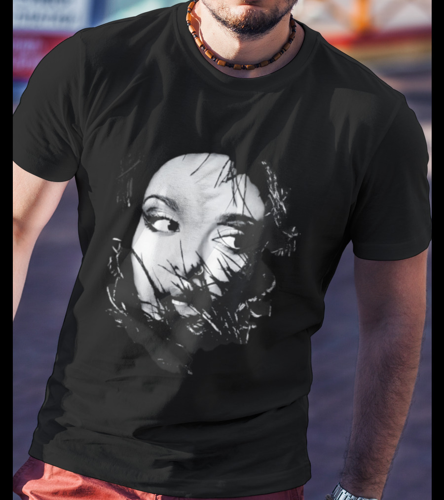 Jade Face Mysterious Gaze Black And White Brushstroke T-Shirt