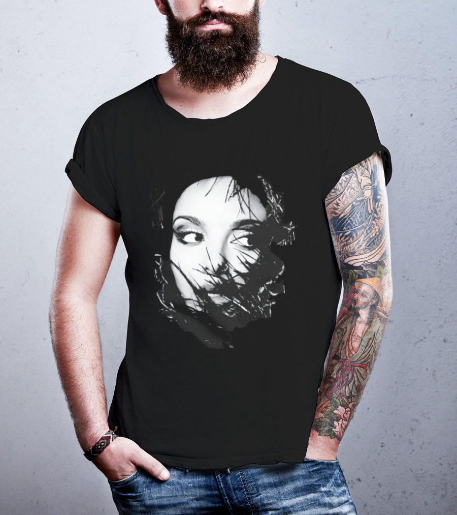 Jade Face Mysterious Gaze Black And White Brushstroke T-Shirt