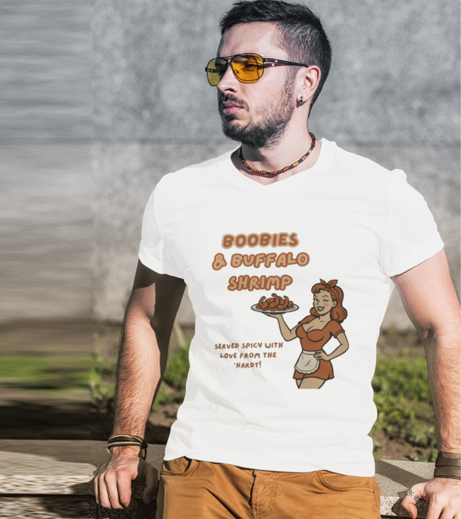 Boobies & Buffalo Shrimp Served Spicy With Love From The Hardt Retro Waitress T-Shirt