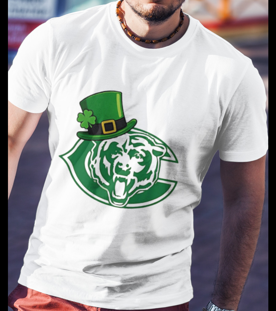 Chicago Bears St Patrick's Day Green Logo With Irish Hat T-Shirt